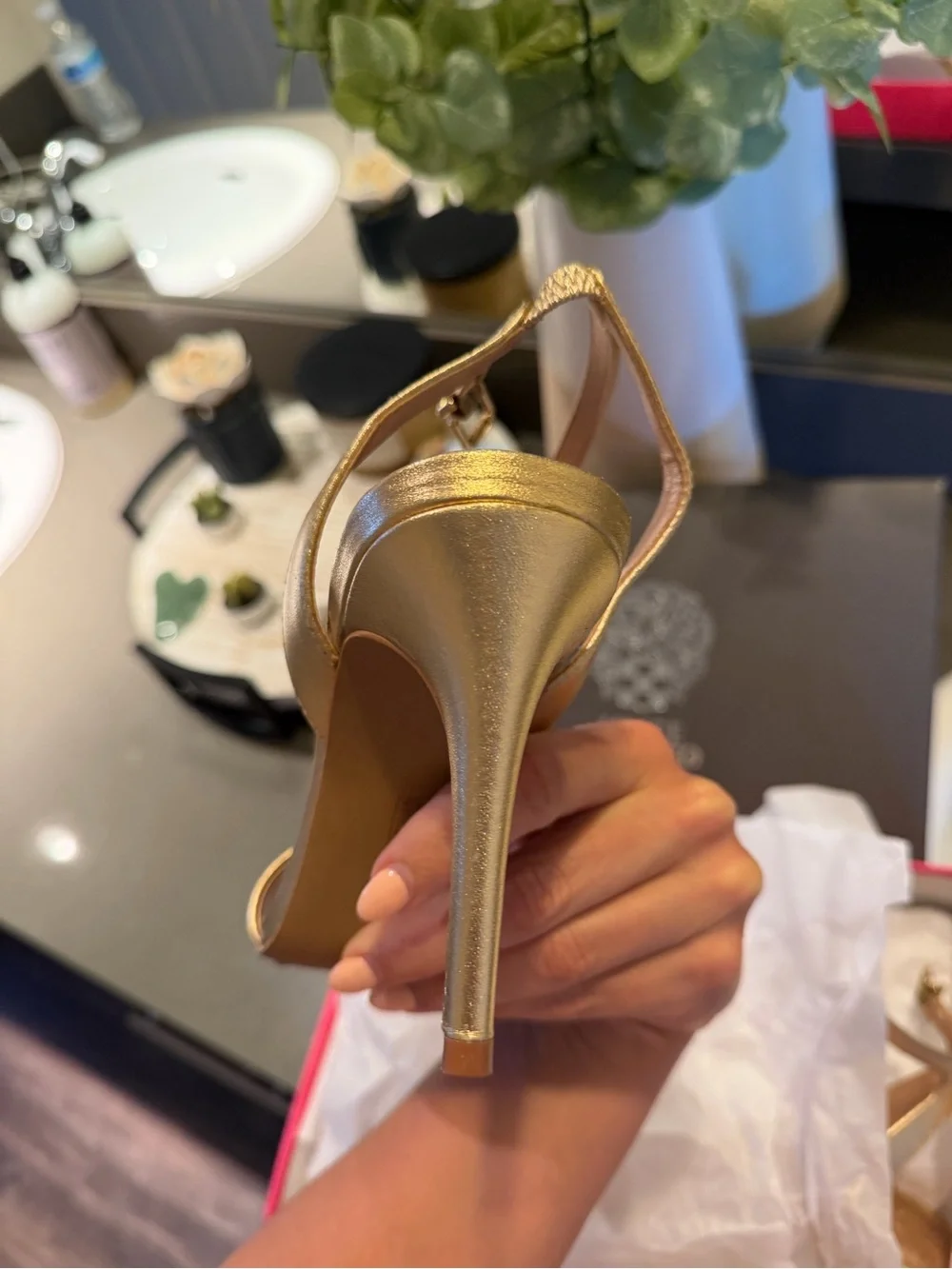 Vince Camuto- Gold Women's Ankle-Strap Sandal - Elegant Metallic Dress Heel